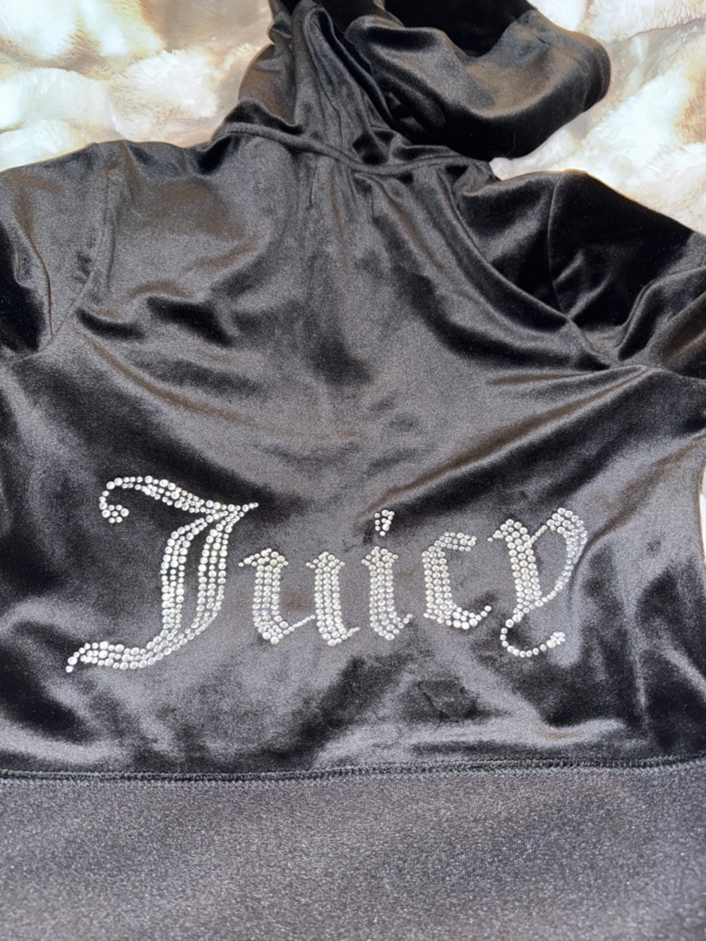 Juicy Couture Black Velour Rhinestone Logo Hoodie and Pant Set - Picture 5 of 7
